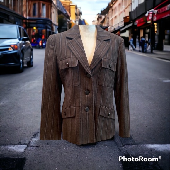 Classiques Entier like new short (petite) dress jacket pinstripes brown SZ 14 - Picture 1 of 10
